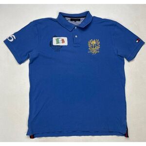 Tommy Hilfiger Italy Rugby Polo Shirt Men XL Blue Short Sleeve